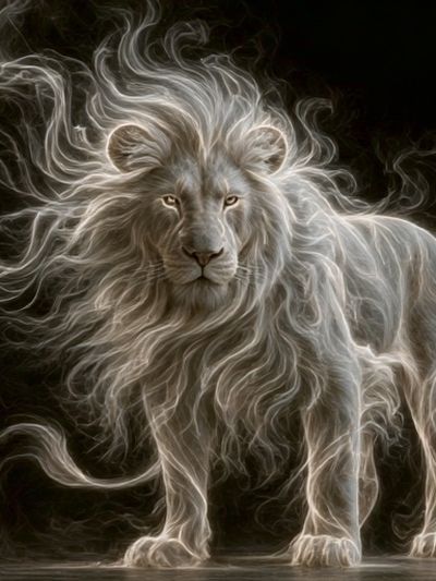 Majestic White Lion Illustration Poster.