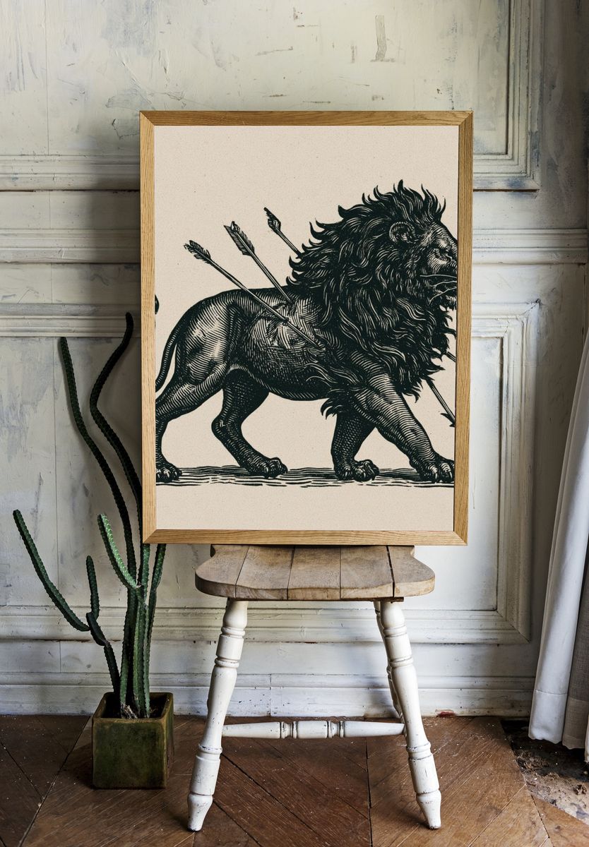 Lion with Arrows Illustration Poster. — room view 1
