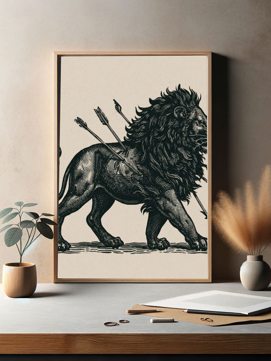 Lion with Arrows Illustration Poster. — room view 2