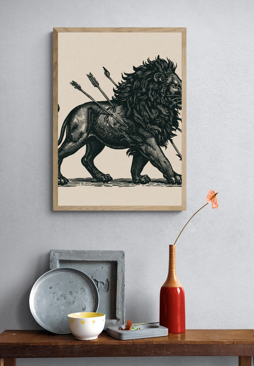Lion with Arrows Illustration Poster. — room view 3