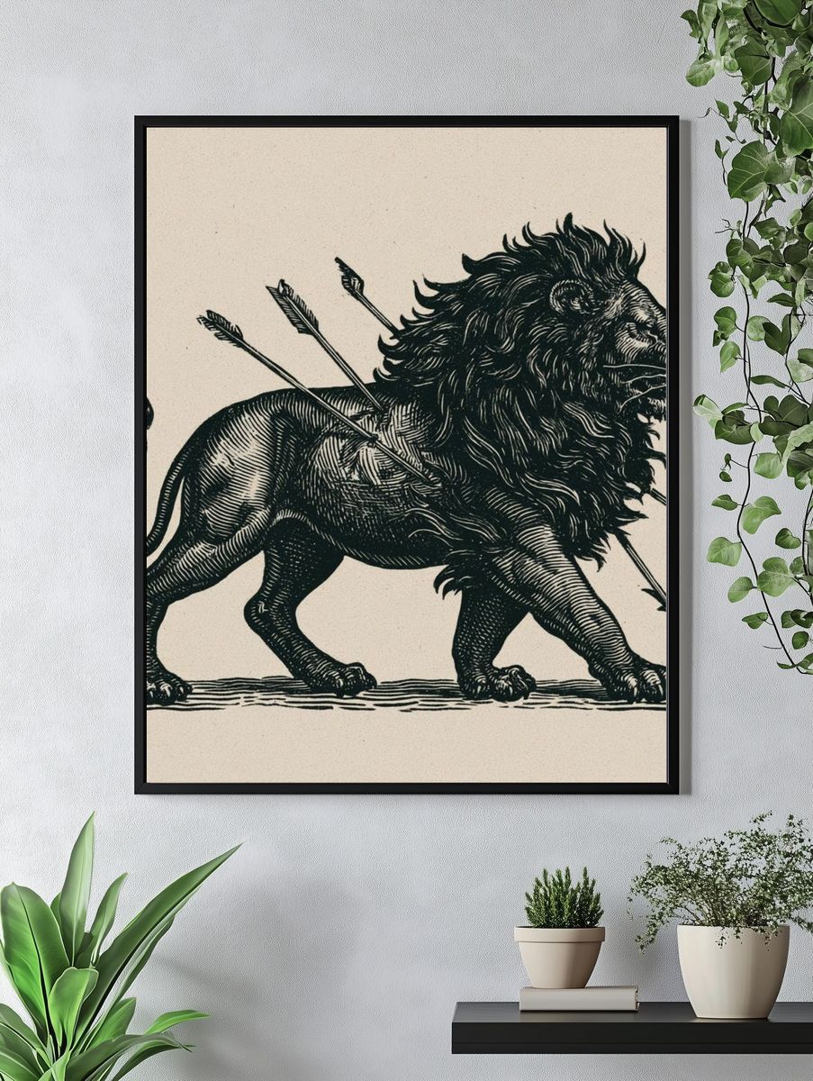 Lion with Arrows Illustration Poster. — room view 4