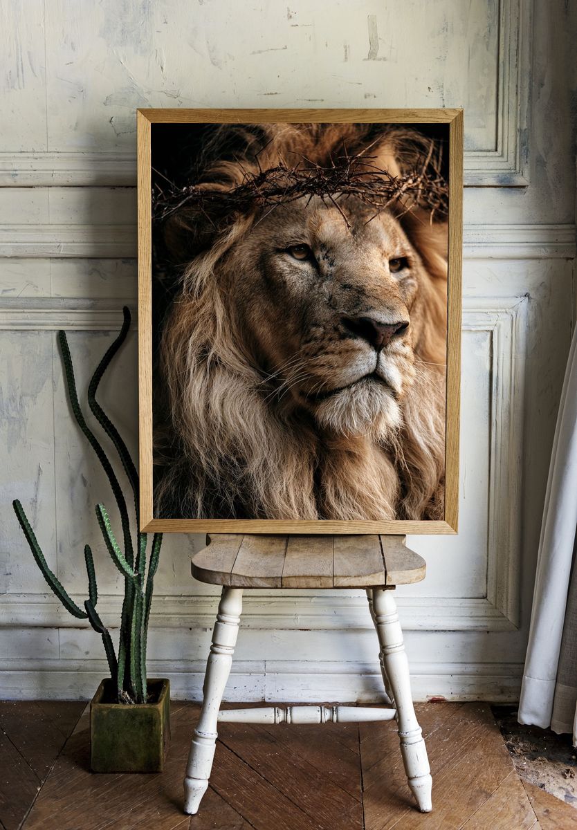 Majestic Lion Portrait Print. room preview