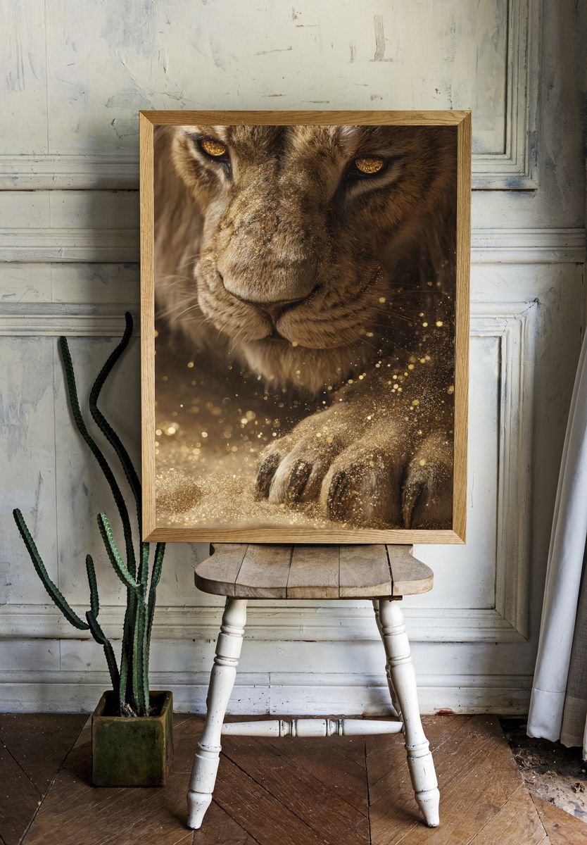 Golden Lion Portrait Poster. room preview