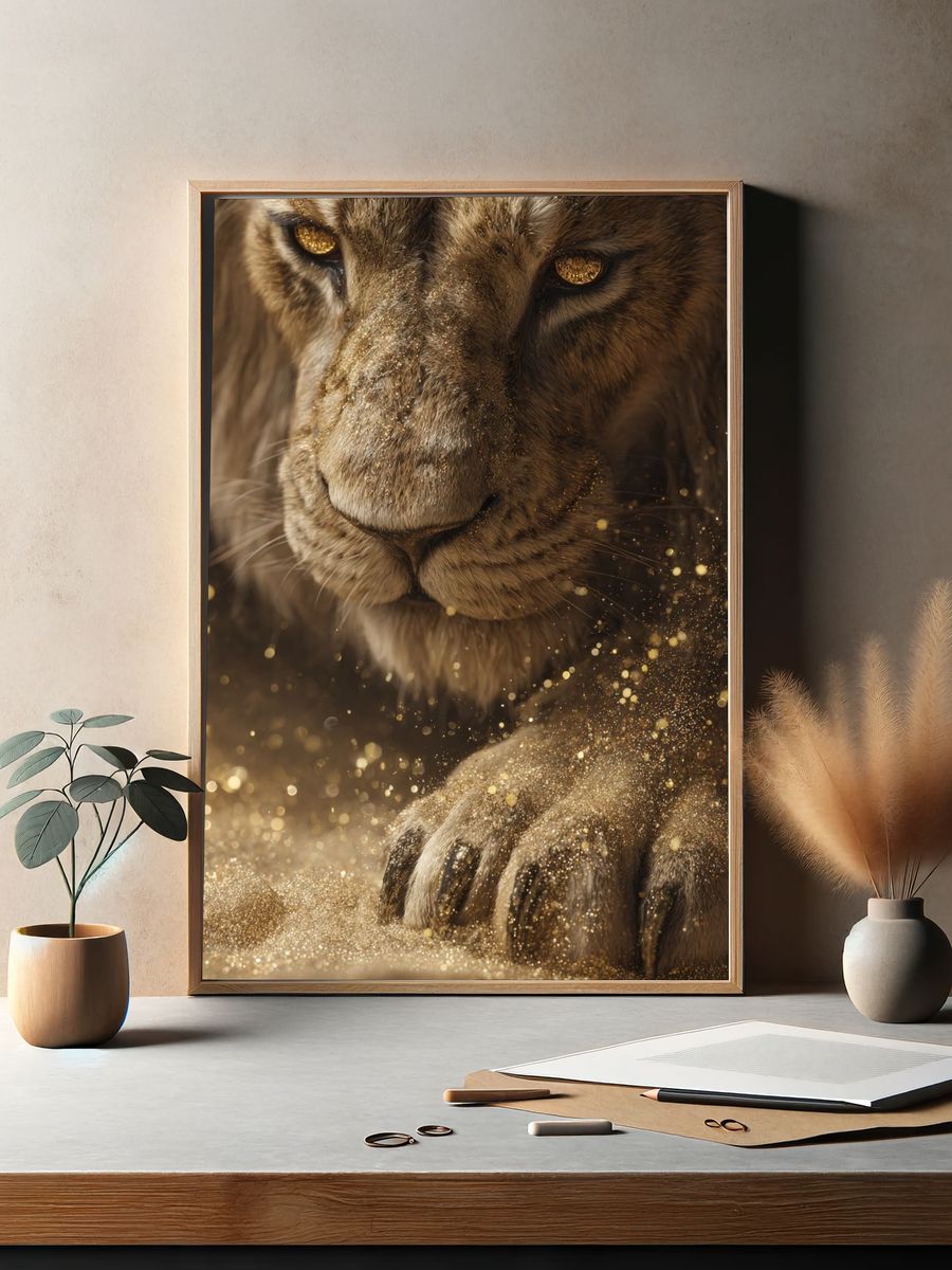 Golden Lion Portrait Poster. — room view 2