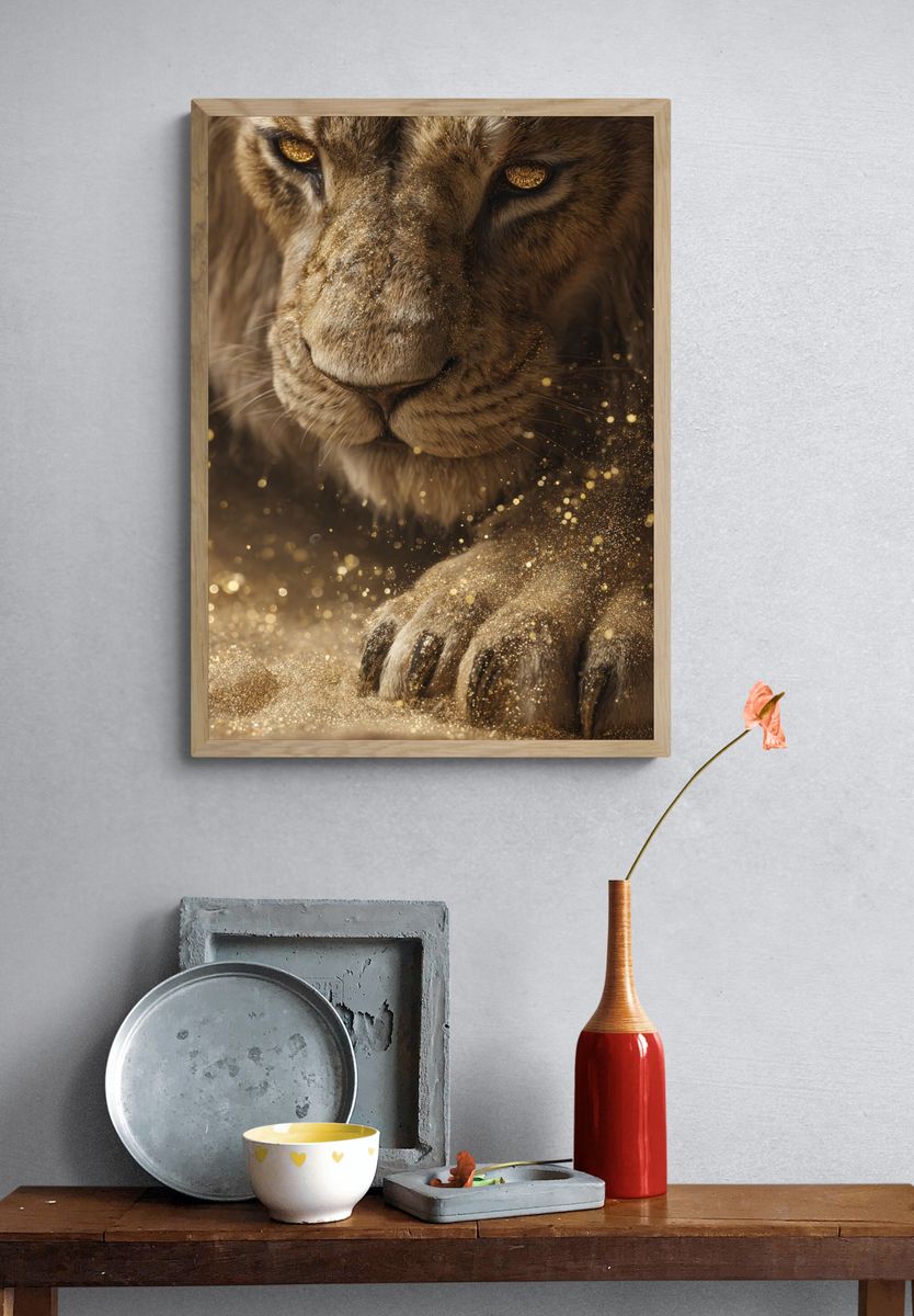 Golden Lion Portrait Poster. — room view 3