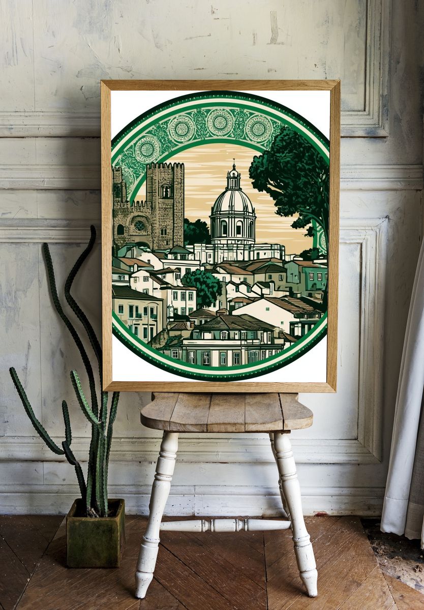 Lisbon Skyline Vintage Travel Poster. room preview