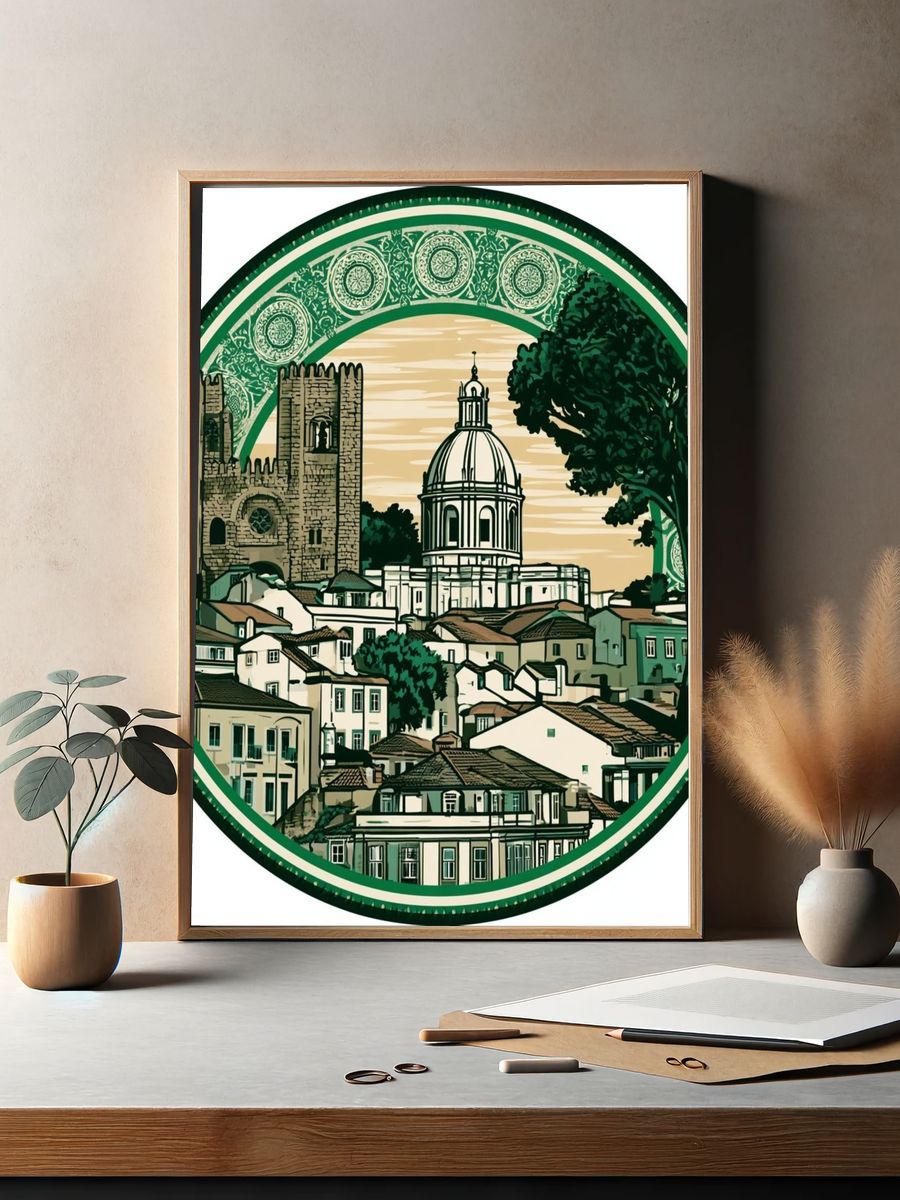 Lisbon Skyline Vintage Travel Poster. — room view 2