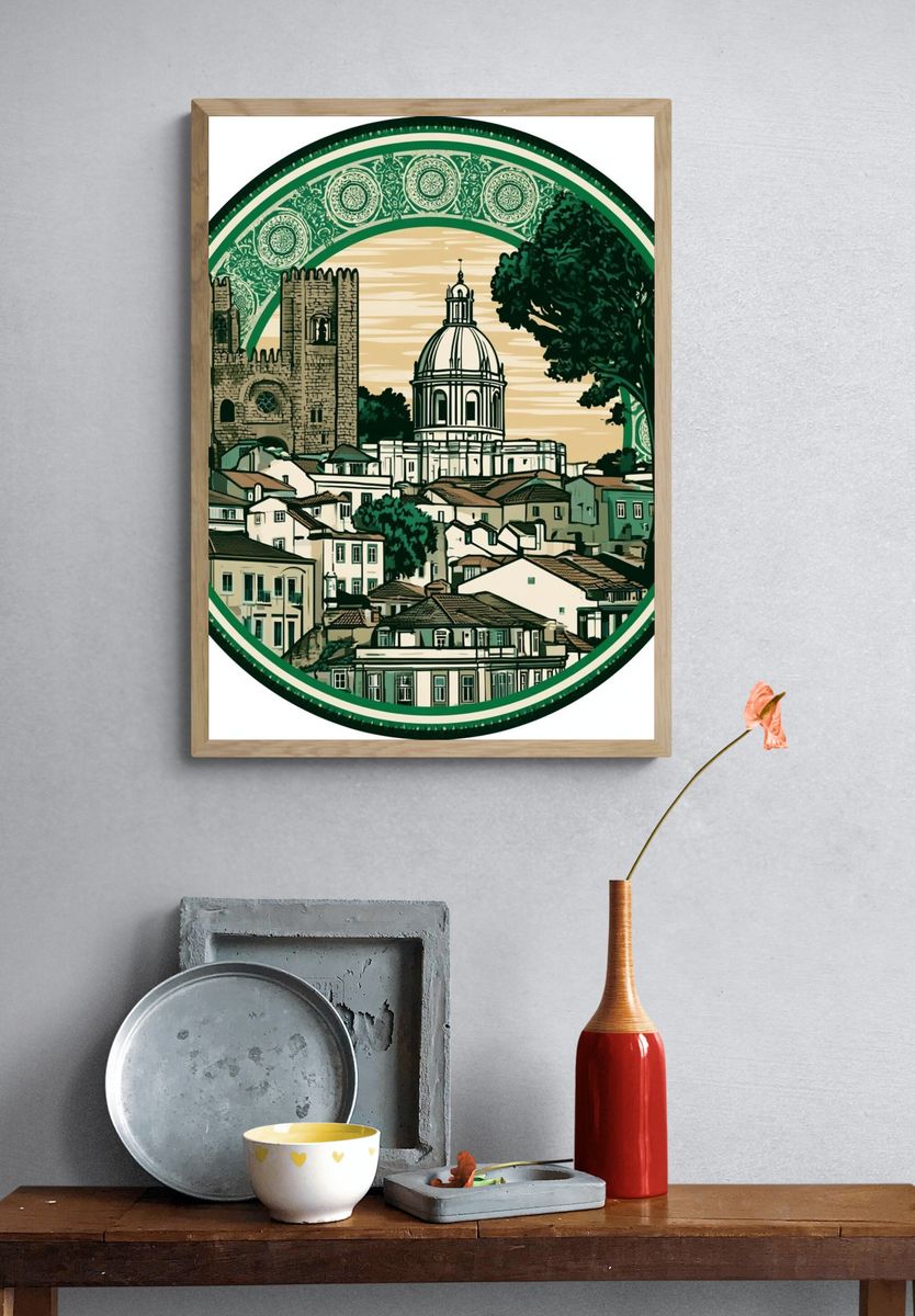 Lisbon Skyline Vintage Travel Poster. — room view 3