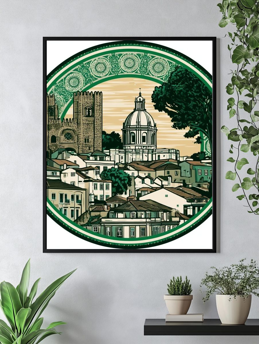 Lisbon Skyline Vintage Travel Poster. — room view 4
