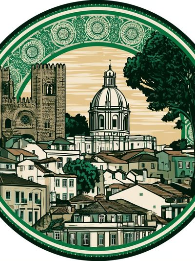 Lisbon Skyline Vintage Travel Poster.