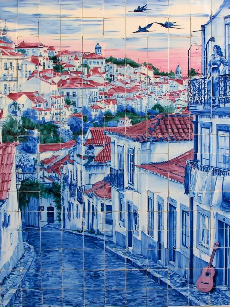Lisbon Street at Sunset Print. poster detail