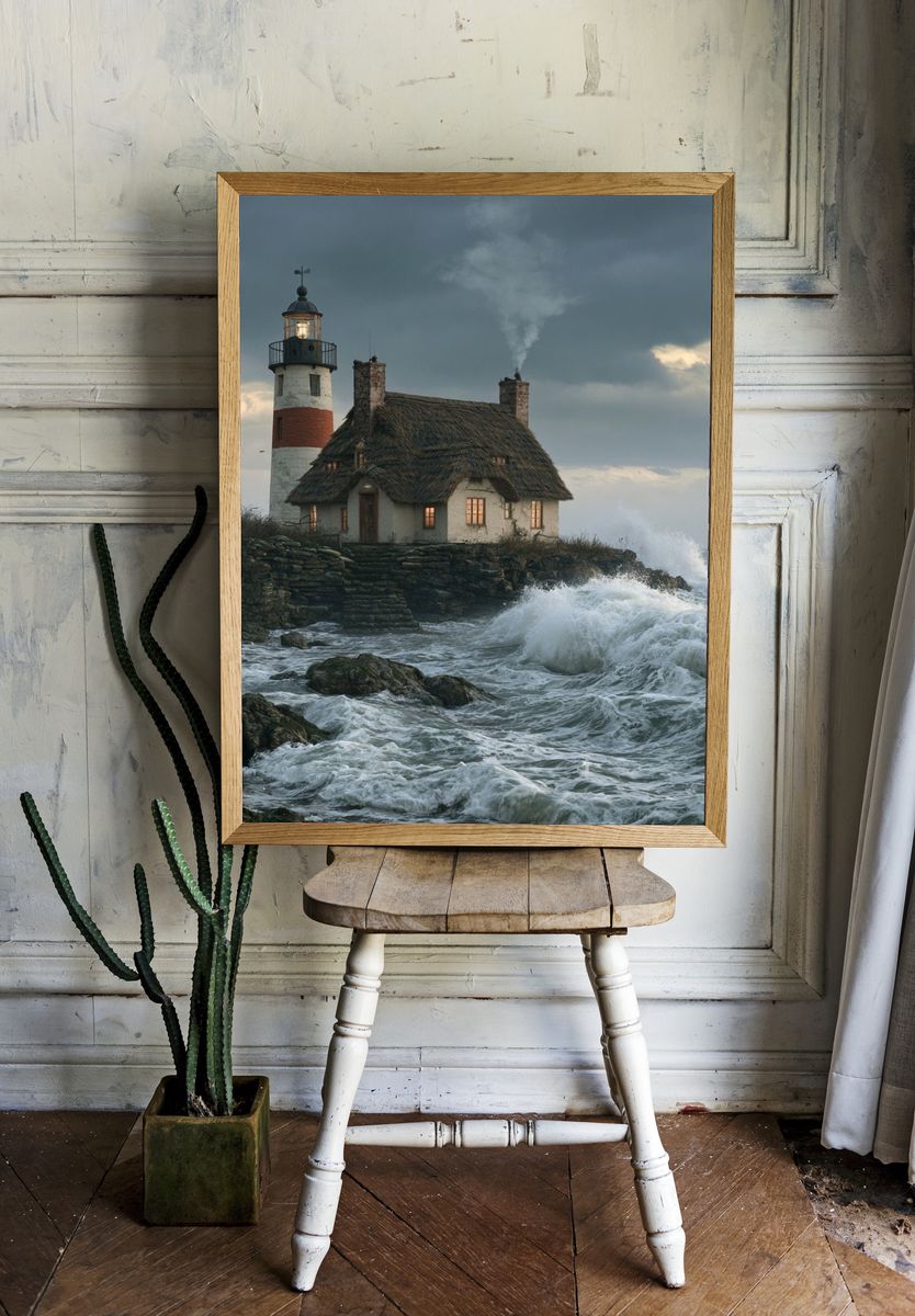 Stormy Lighthouse Coast Photography Poster. room preview