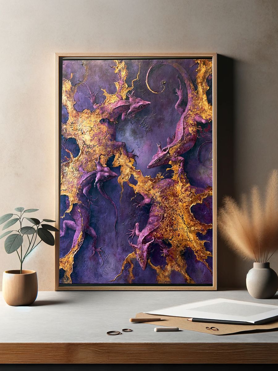 Purple Lizards Abstract Print. — room view 2