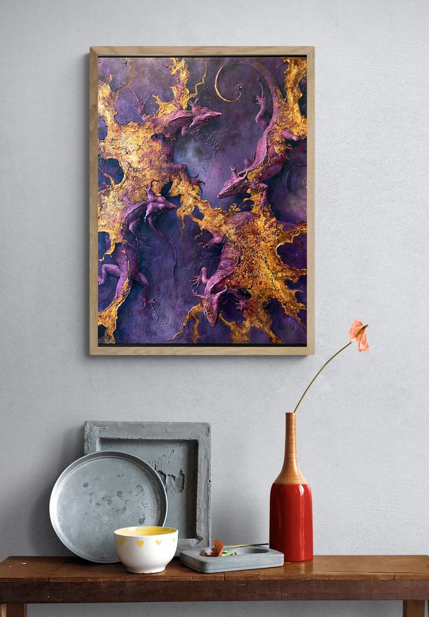 Purple Lizards Abstract Print. — room view 3
