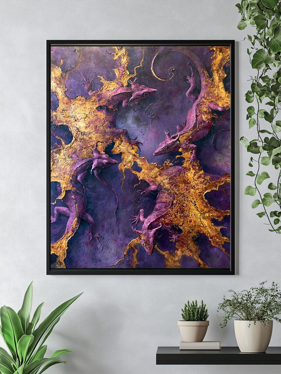 Purple Lizards Abstract Print. — room view 4