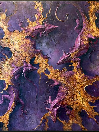 Purple Lizards Abstract Print.