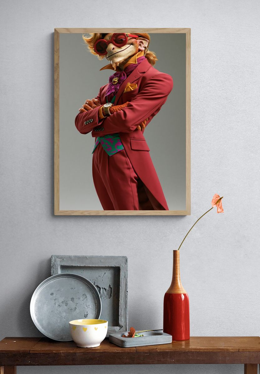 Stylish Lizard Portrait Poster. — room view 3