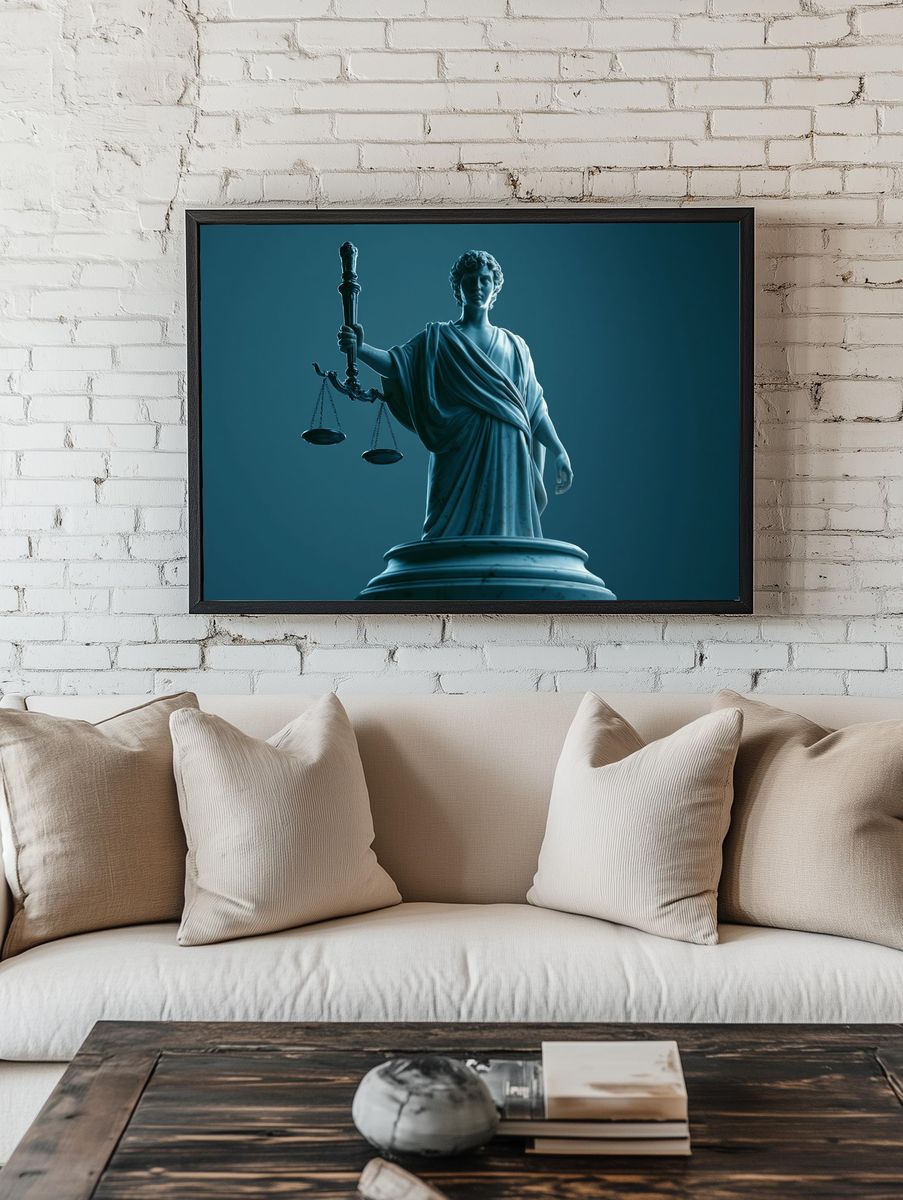 Lady Justice Blue Sculpture Poster. — room view 1