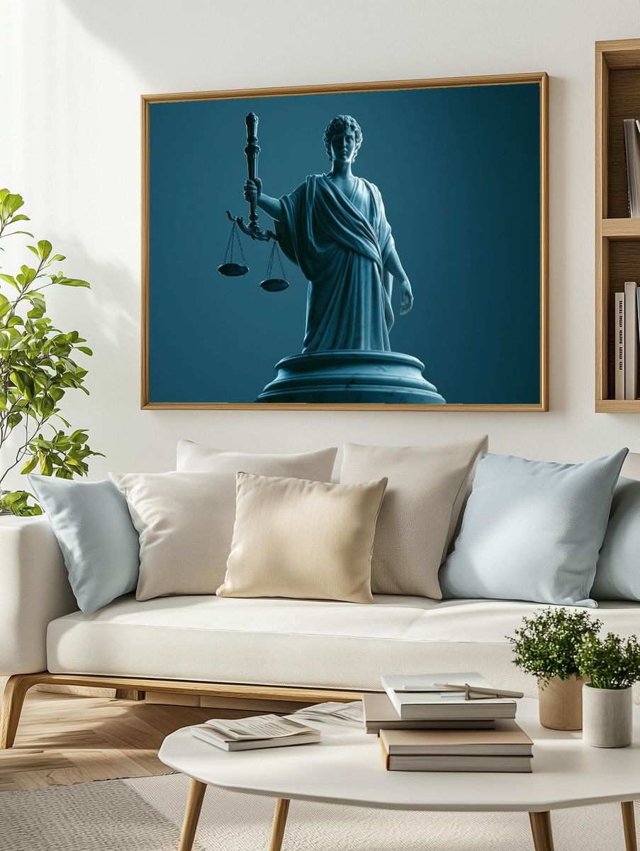 Lady Justice Blue Sculpture Poster. — room view 2