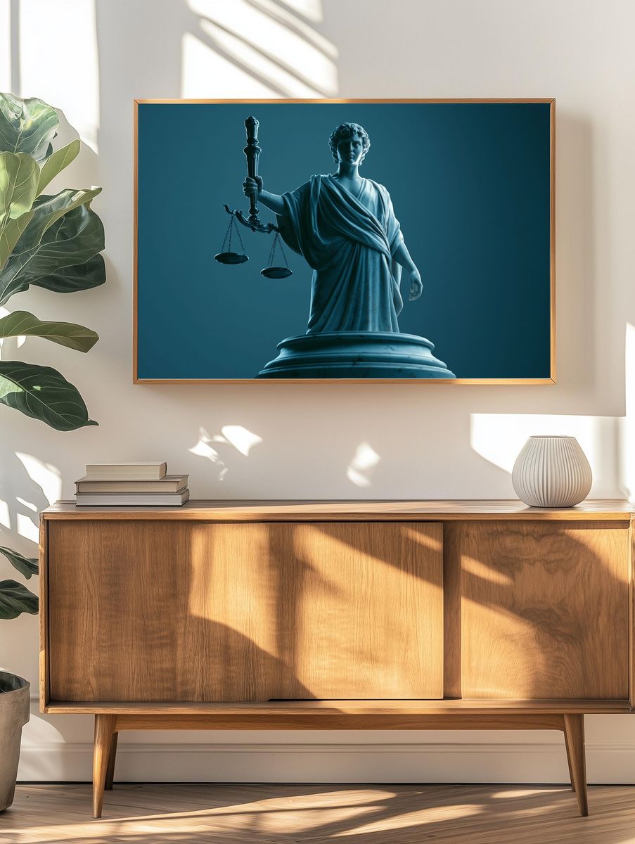 Lady Justice Blue Sculpture Poster. — room view 3