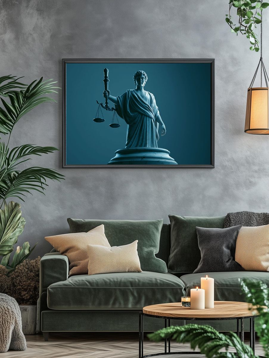 Lady Justice Blue Sculpture Poster. — room view 4