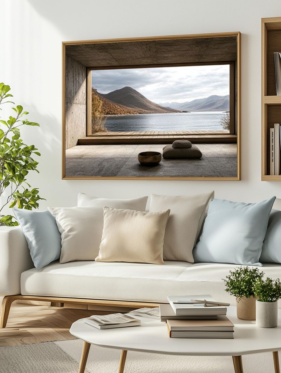 Lake View Minimalist Photography Poster. — room view 2