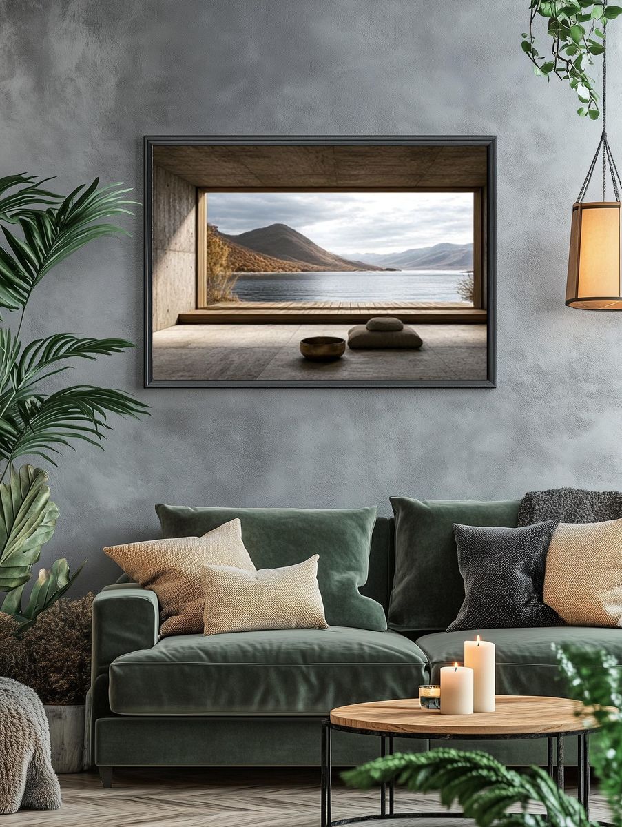 Lake View Minimalist Photography Poster. — room view 4