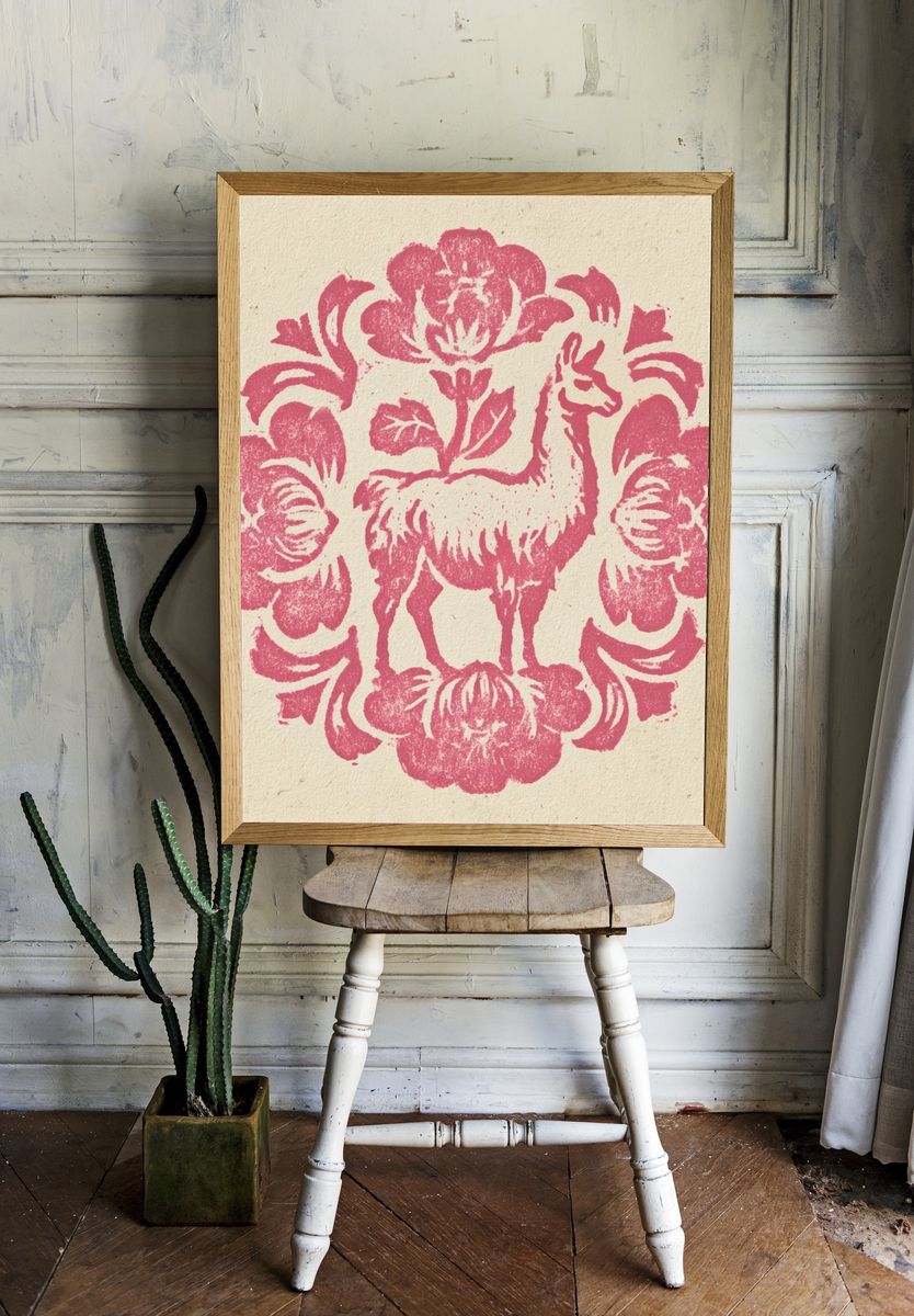 Llama Floral Illustration Poster. room preview