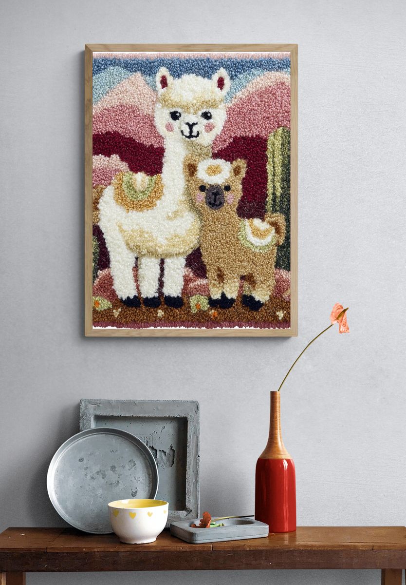 Llama and Baby Llama — Cute Illustration Print. — room view 3