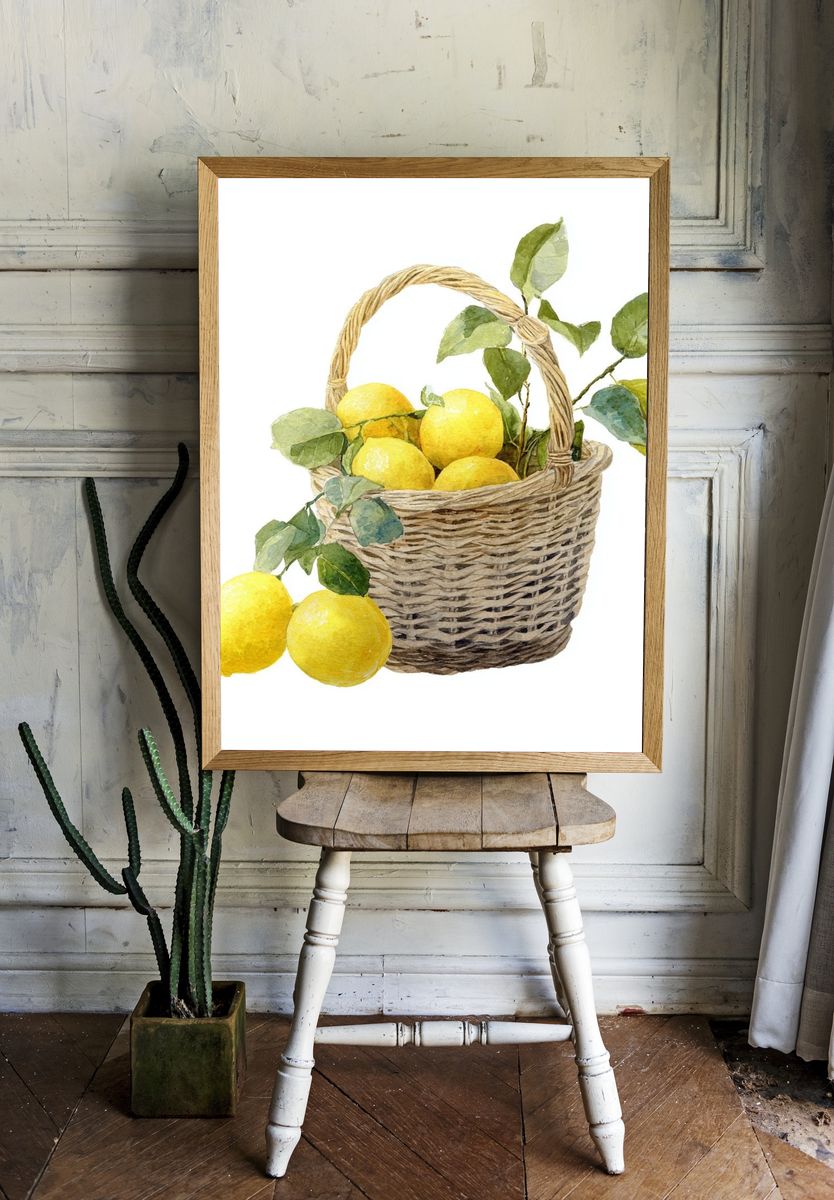 Lemon Basket — Watercolor Print. — room view 1