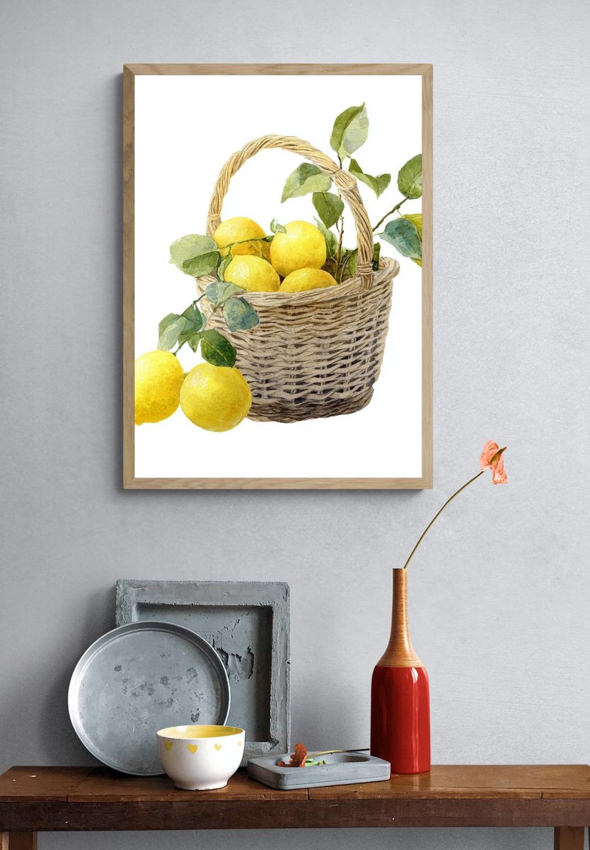 Lemon Basket — Watercolor Print. — room view 3