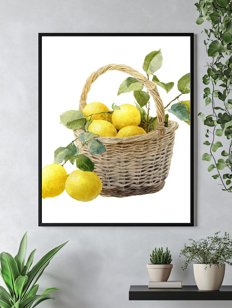Lemon Basket — Watercolor Print. — room view 4