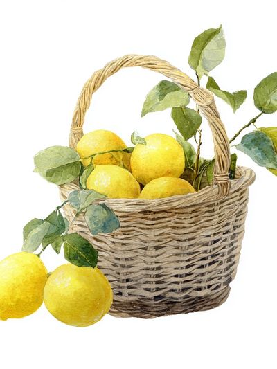 Lemon Basket — Watercolor Print. poster print