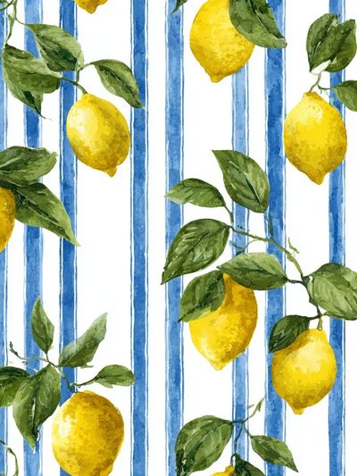 Lemon and Blue Stripes Botanical Poster. poster print