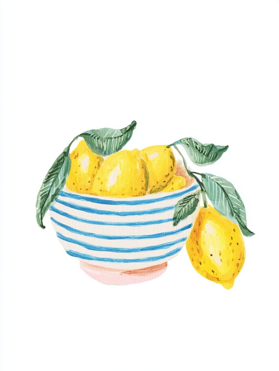 Lemon Bowl — Watercolor Print. poster detail