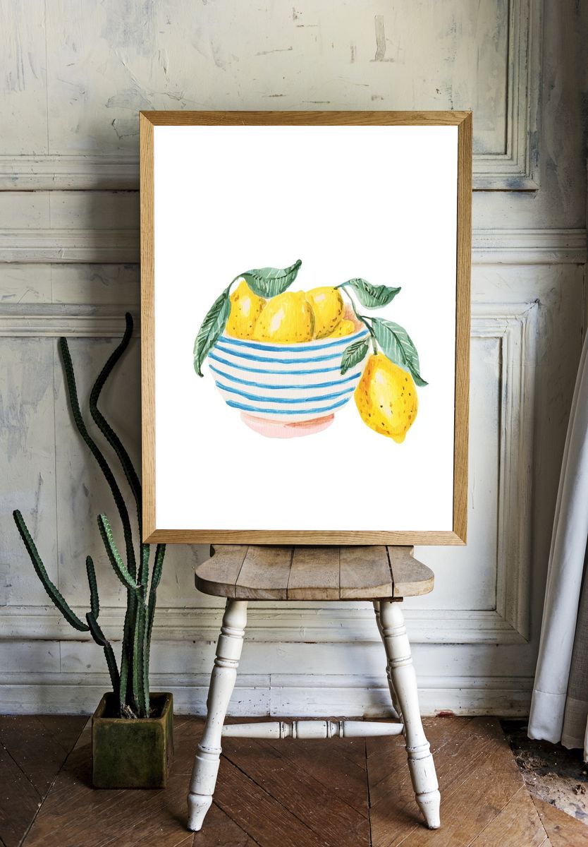 Lemon Bowl — Watercolor Print. — room view 1