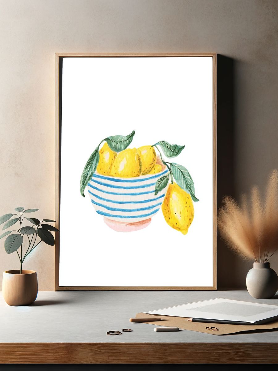 Lemon Bowl — Watercolor Print. — room view 2