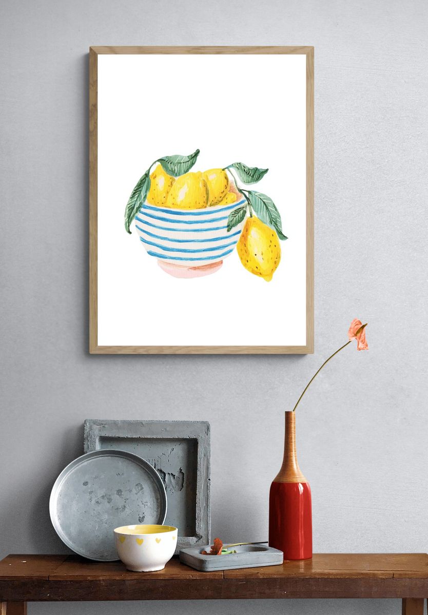 Lemon Bowl — Watercolor Print. — room view 3