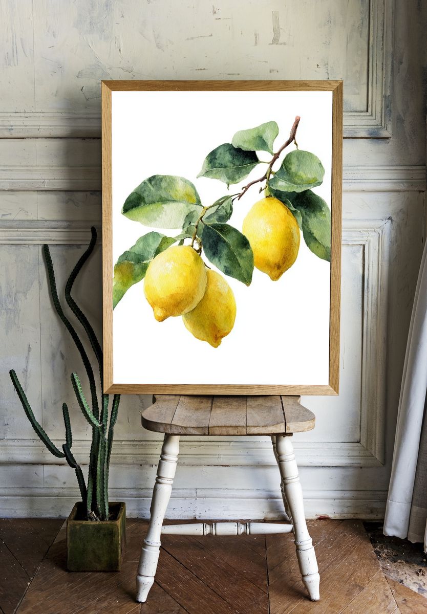Lemon Branch Watercolor Poster. — room view 1