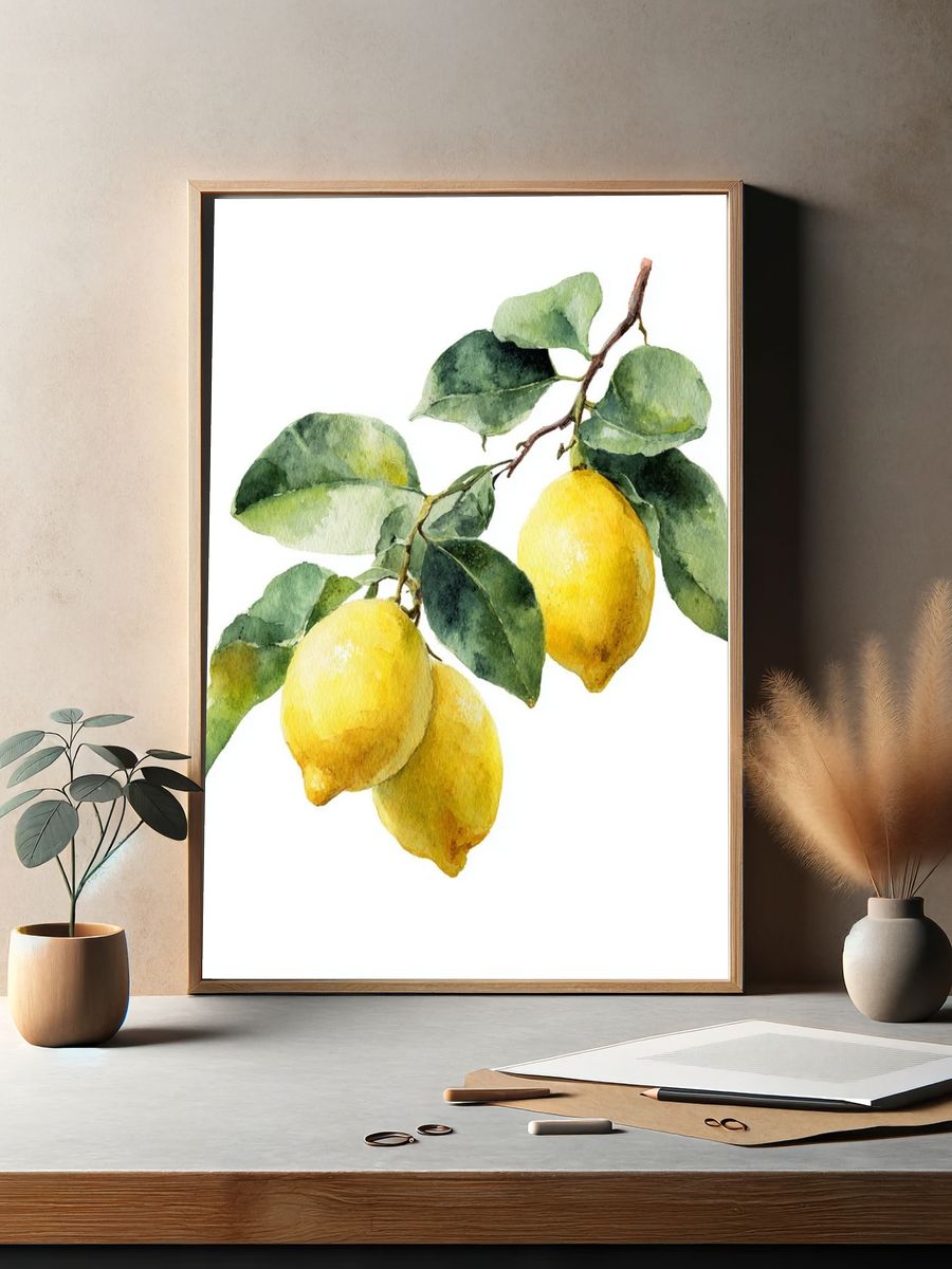 Lemon Branch Watercolor Poster. — room view 2