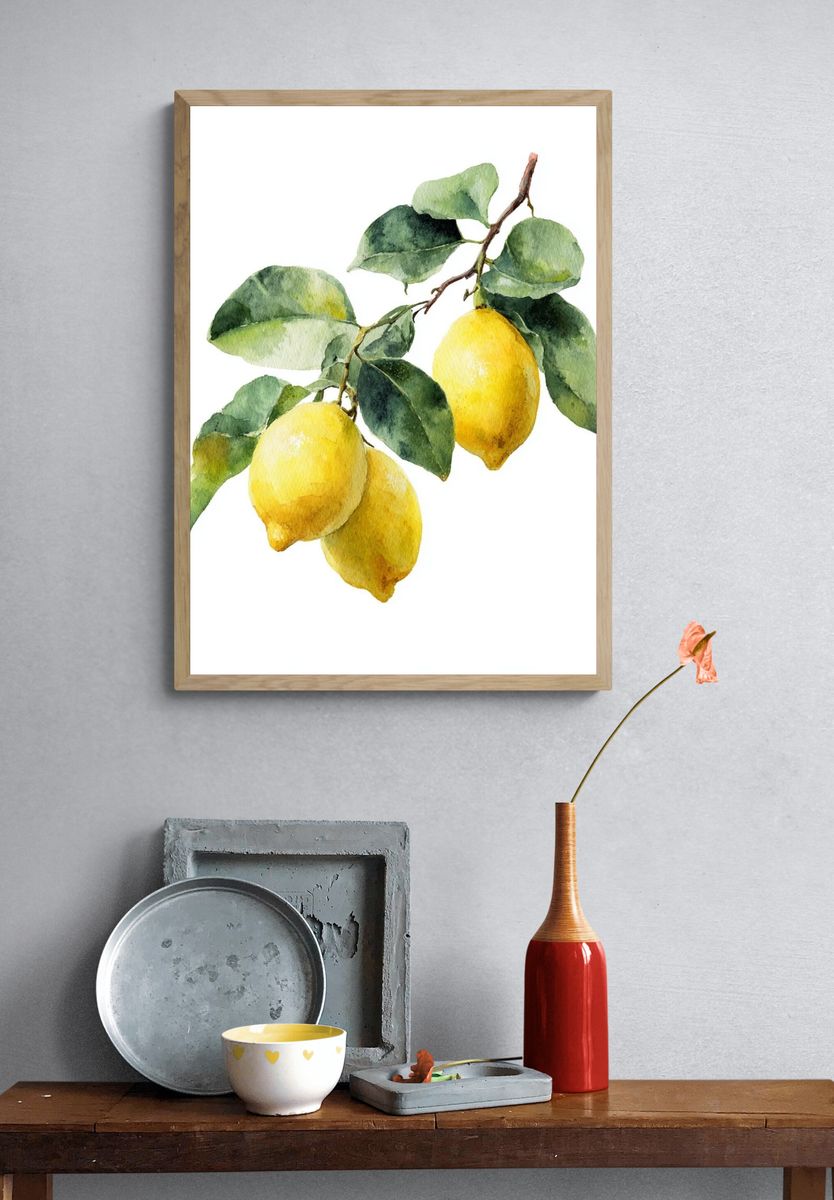 Lemon Branch Watercolor Poster. — room view 3