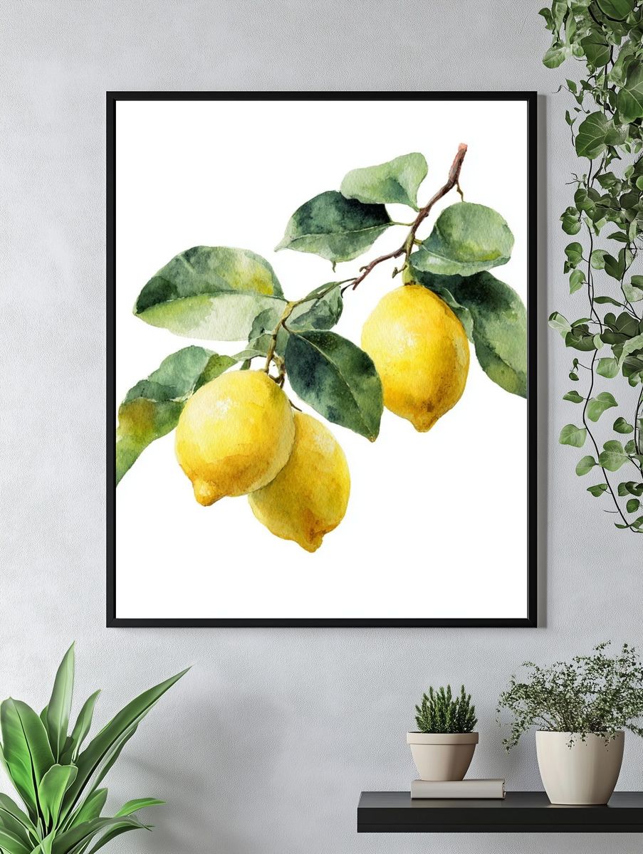 Lemon Branch Watercolor Poster. — room view 4