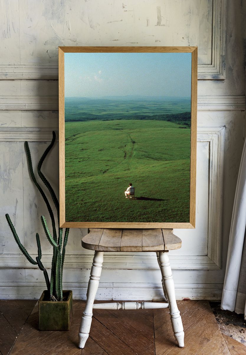 Solitary Figure in Green Hills Poster. room preview