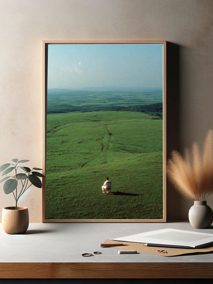 Solitary Figure in Green Hills Poster. — room view 2