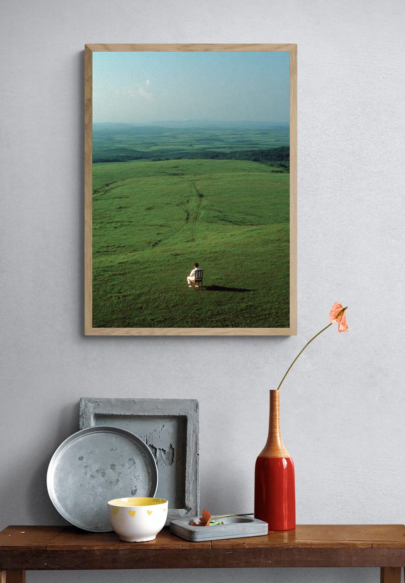 Solitary Figure in Green Hills Poster. — room view 3