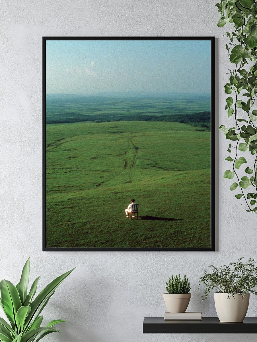 Solitary Figure in Green Hills Poster. — room view 4