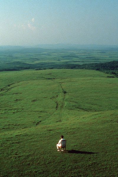 Solitary Figure in Green Hills Poster.