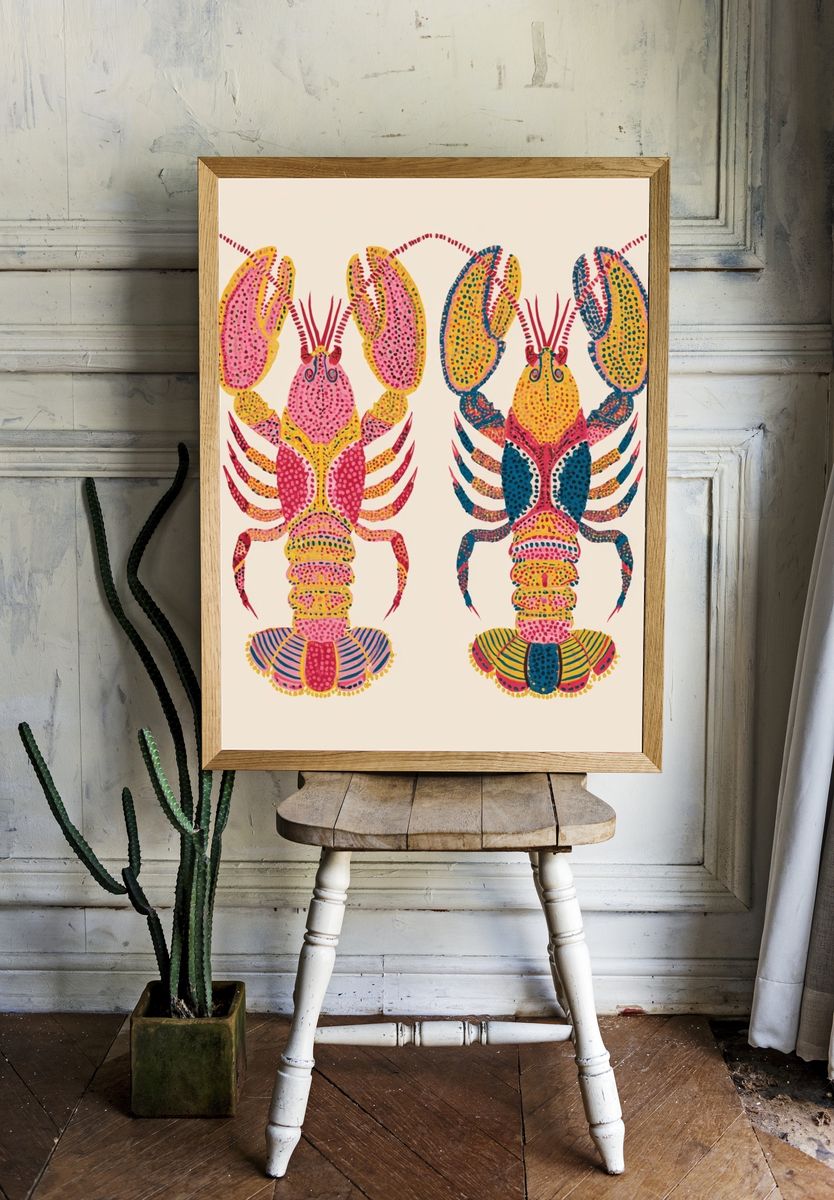 Colorful Lobster Pair Illustration Poster. room preview