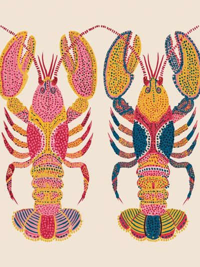 Colorful Lobster Pair Illustration Poster.