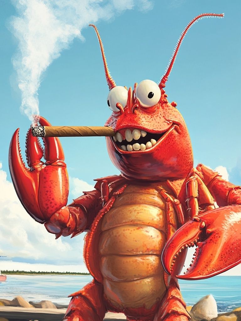 Smoking Lobster Beach Poster. poster detail